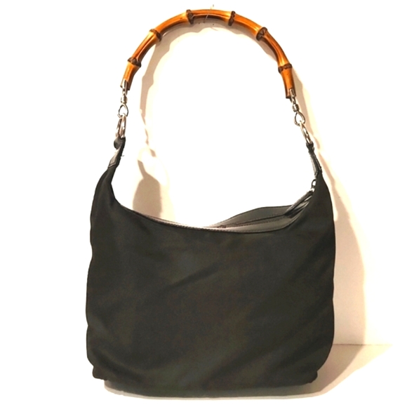 Gucci Handbags - Gucci Tom Ford Made in Italy Dark Brown Nylon Bamboo Shoulder Bag Purse EUC!